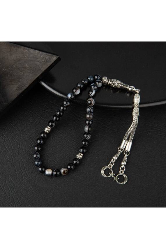 Siyah Göz Akik Doğal Taş Tesbih 33lük - 6mm - 4