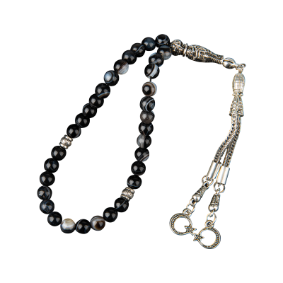 Siyah Göz Akik Doğal Taş Tesbih 33lük - 6mm - Osmanlı Doğaltaş