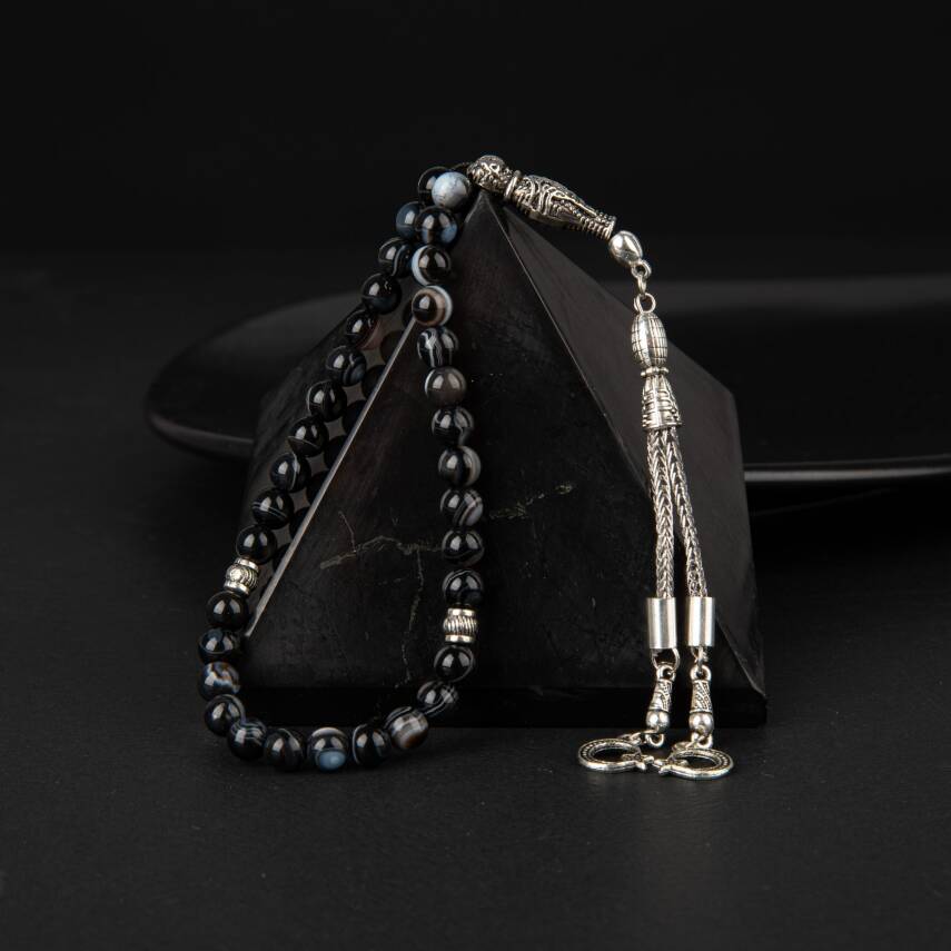 Siyah Göz Akik Doğal Taş Tesbih 33lük - 6mm - 3