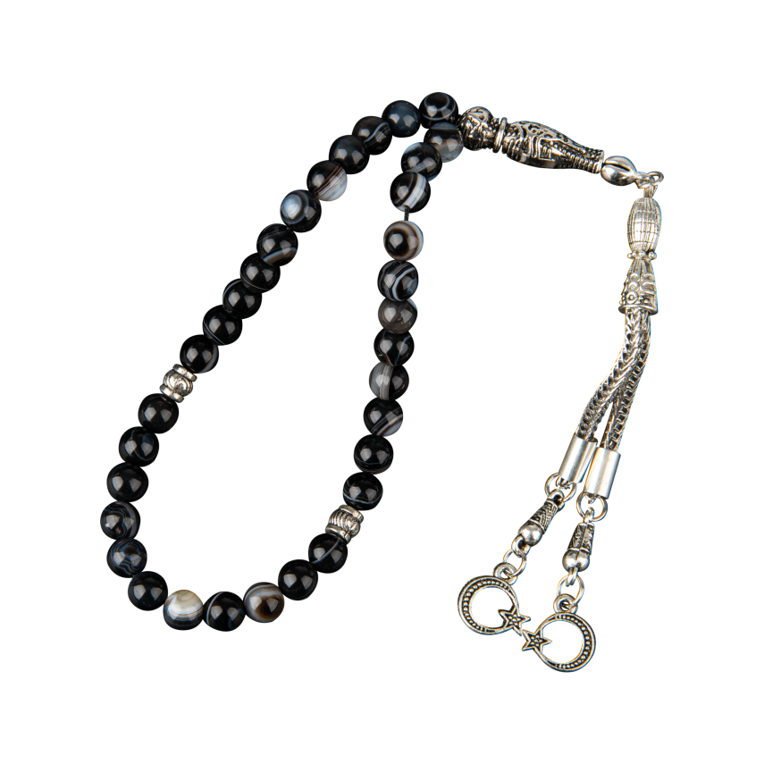 Siyah Göz Akik Doğal Taş Tesbih 33lük - 6mm - 4