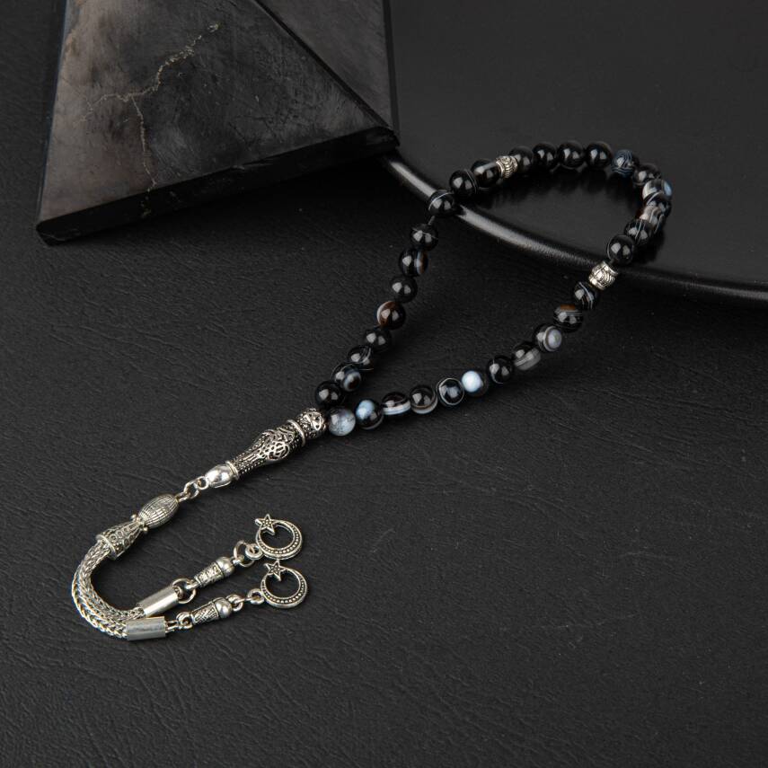 Siyah Göz Akik Doğal Taş Tesbih 33lük - 6mm - 5