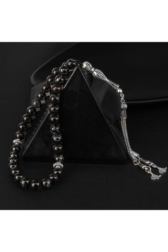 Siyah Göz Akik Doğal Taş Tesbih 33lük - 8mm - 1