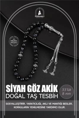 Siyah Göz Akik Doğal Taş Tesbih 33lük - 8mm - 2