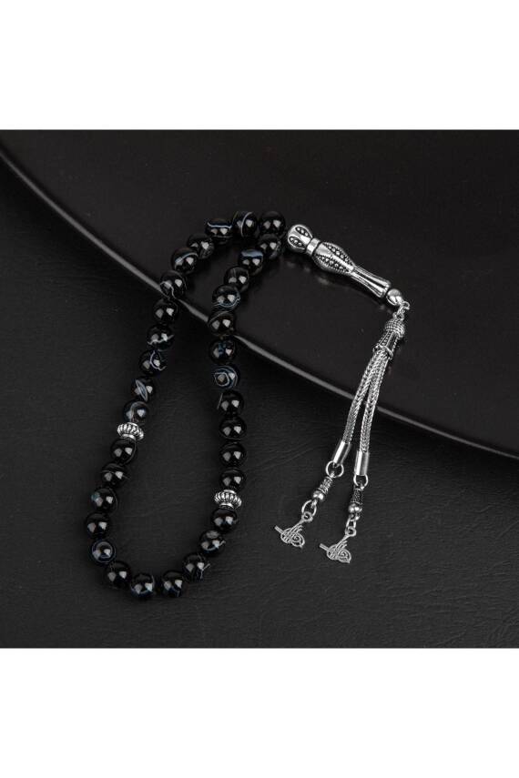 Siyah Göz Akik Doğal Taş Tesbih 33lük - 8mm - 5