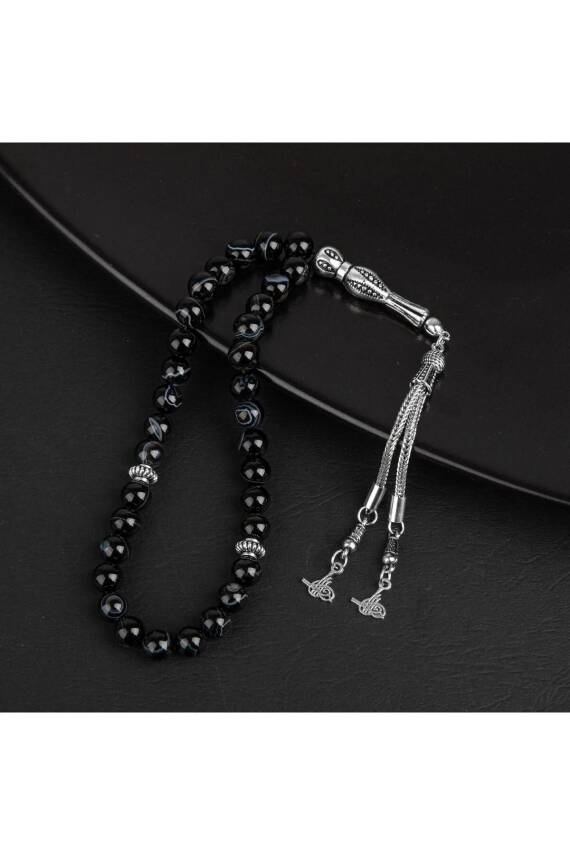 Siyah Göz Akik Doğal Taş Tesbih 33lük - 8mm - 4