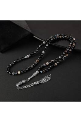 Siyah Göz Akik Doğal Taş Tesbih 99luk - 6mm - Osmanlı Doğaltaş