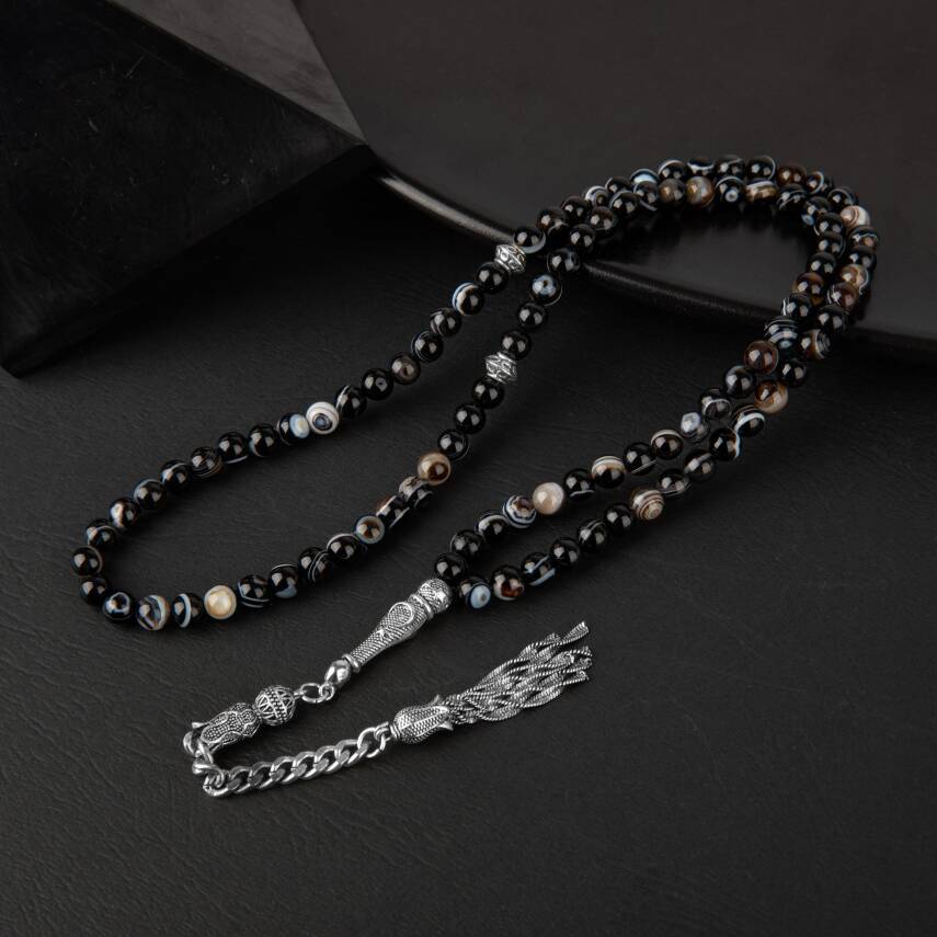 Siyah Göz Akik Doğal Taş Tesbih 99luk - 6mm - 2