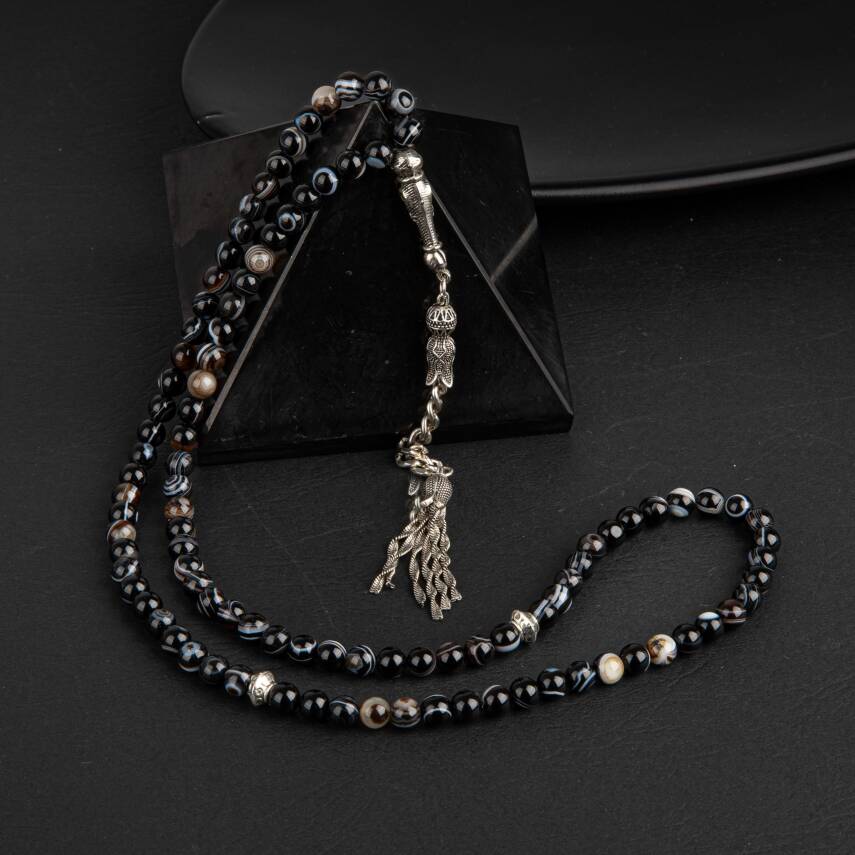 Siyah Göz Akik Doğal Taş Tesbih 99luk - 6mm - 3