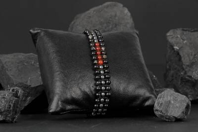 Siyah Göz Akik-Kırmızı Akik-Hematit Doğal Taş Bileklik - 2