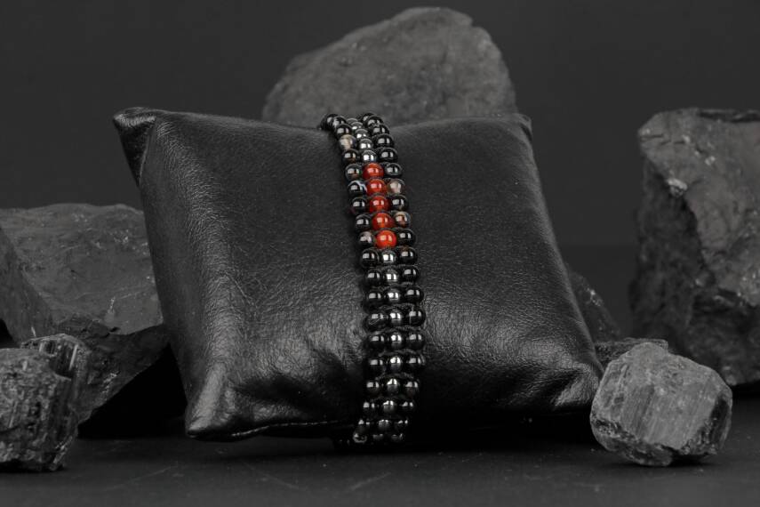 Siyah Göz Akik-Kırmızı Akik-Hematit Doğal Taş Bileklik - 2