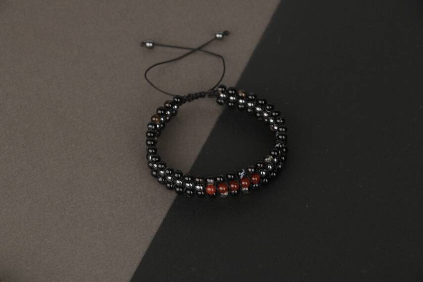 Siyah Göz Akik-Kırmızı Akik-Hematit Doğal Taş Bileklik - 4
