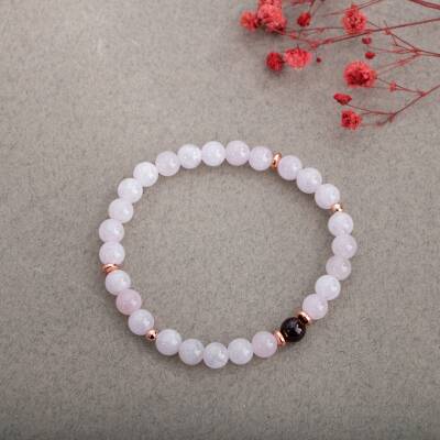 Siyah Göz Akik-Pembe Kuvars Doğal Taş Çift Bileklik Seti - 4