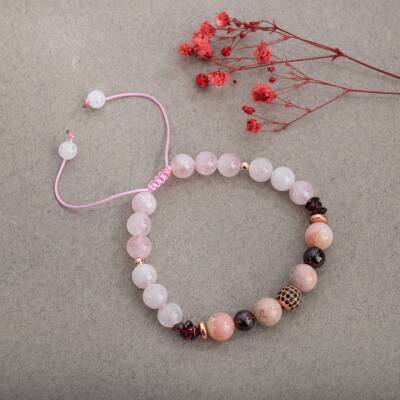 Siyah Göz Akik-Pembe Kuvars Doğal Taş Çift Bileklik Seti - 5