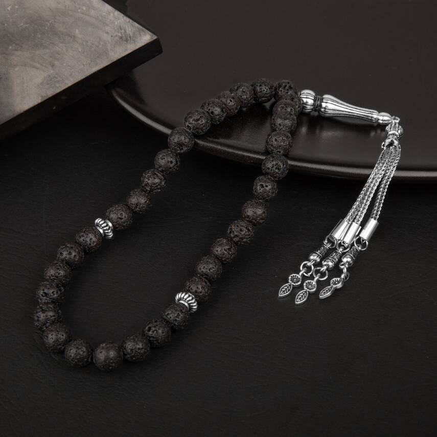 Siyah Lav Taşı Doğal Taş Tesbih 33lük - 8mm - 2