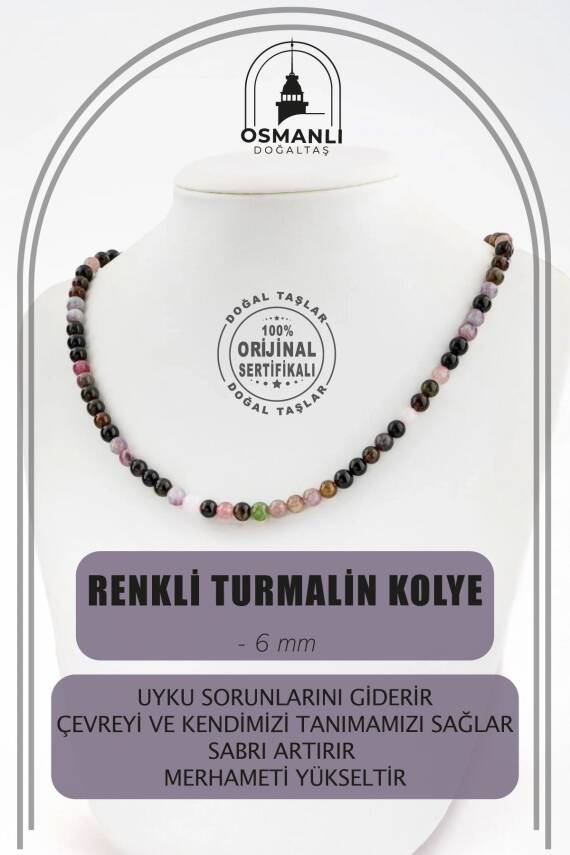 Siyah Turmalin 6 mm Dizi Doğal Taş Kolye - 1