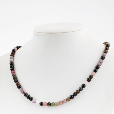 Siyah Turmalin 6 mm Dizi Doğal Taş Kolye - 2