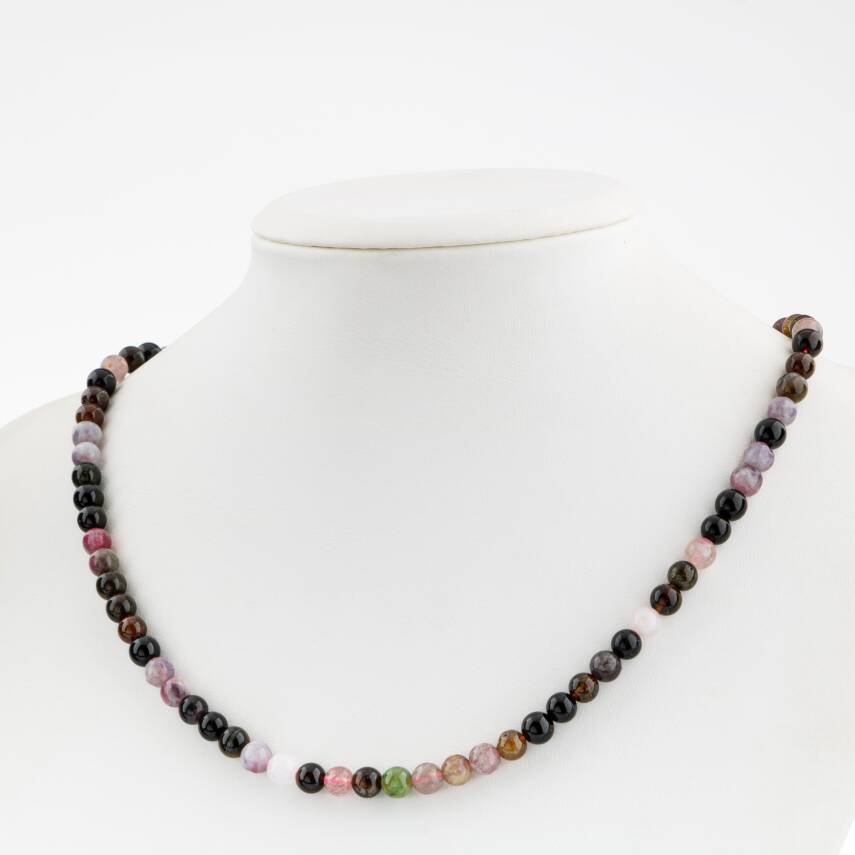 Siyah Turmalin 6 mm Dizi Doğal Taş Kolye - 2