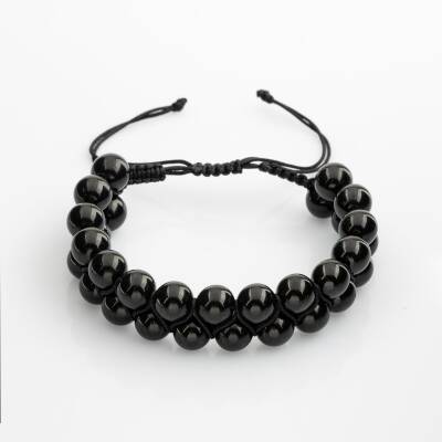 Siyah Turmalin 8mm Çift Sıra Makrome Doğal Taş Bileklik - Osmanlı Doğaltaş