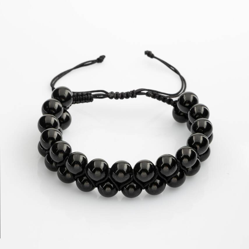 Siyah Turmalin 8mm Çift Sıra Makrome Doğal Taş Bileklik - 1