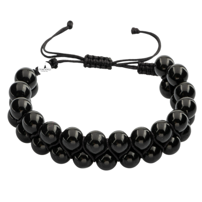 Siyah Turmalin 8mm Çift Sıra Makrome Doğal Taş Bileklik - 2