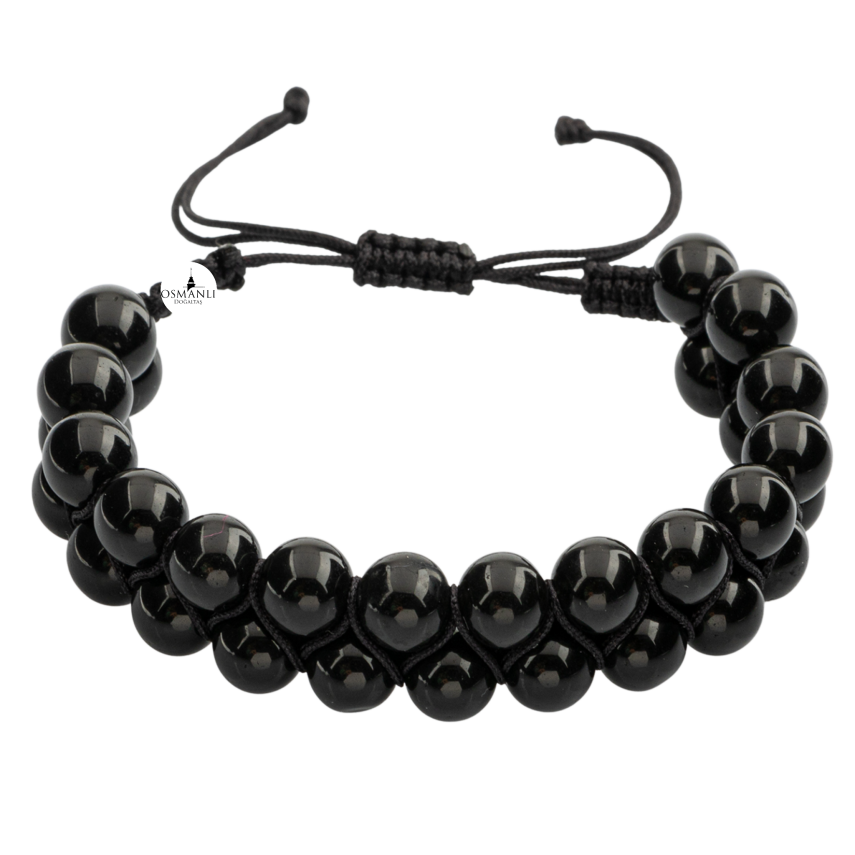 Siyah Turmalin 8mm Çift Sıra Makrome Doğal Taş Bileklik - 2