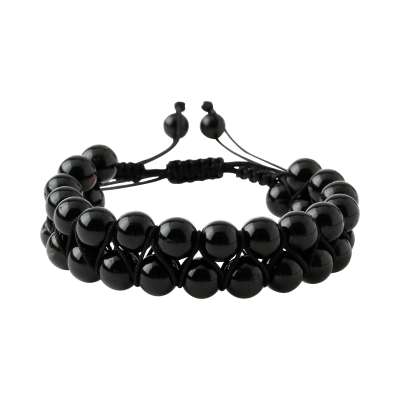 Siyah Turmalin 8mm Çift Sıra Makrome Doğal Taş Bileklik - 3