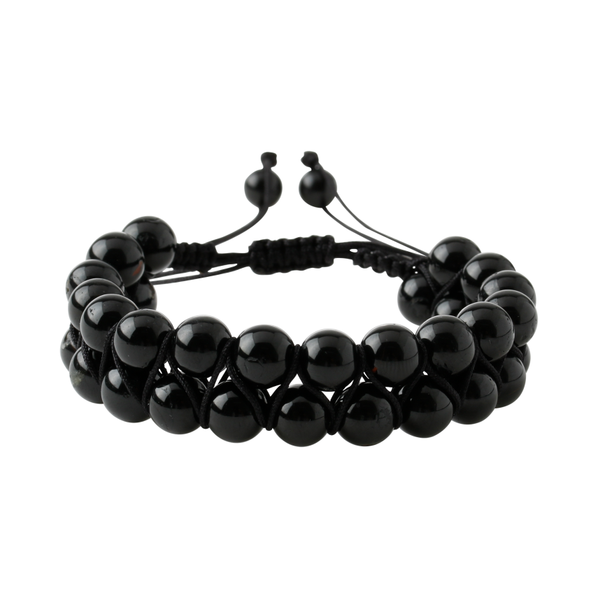 Siyah Turmalin 8mm Çift Sıra Makrome Doğal Taş Bileklik - 3