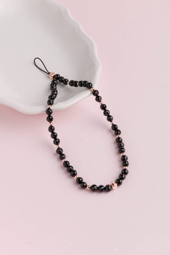 Siyah Turmalin Doğal Taş Telefon İpi - 2