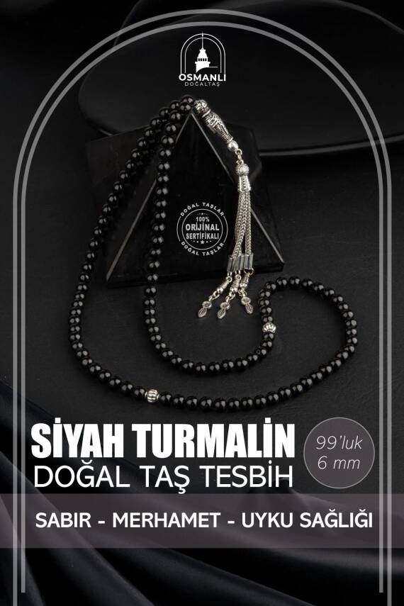 Siyah Turmalin Doğal Taş Tesbih 99luk - 6mm - 2