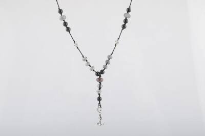 Siyah Turmalin-Gri Jasper Doğal Taş Erkek Çapa Modelli Kolye - 4