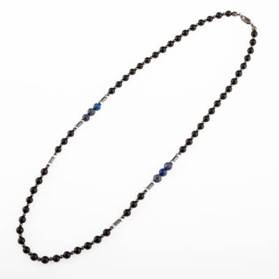 Siyah Turmalin-Lapis Lazuli-Hematit Doğal Taş Erkek Kolye - Osmanlı Doğaltaş