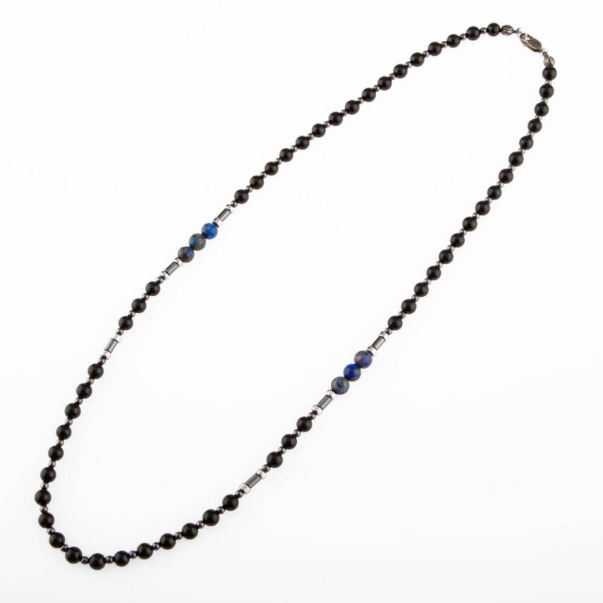 Siyah Turmalin-Lapis Lazuli-Hematit Doğal Taş Erkek Kolye - 1