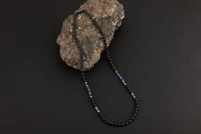 Siyah Turmalin-Lapis Lazuli-Hematit Doğal Taş Erkek Kolye - 3