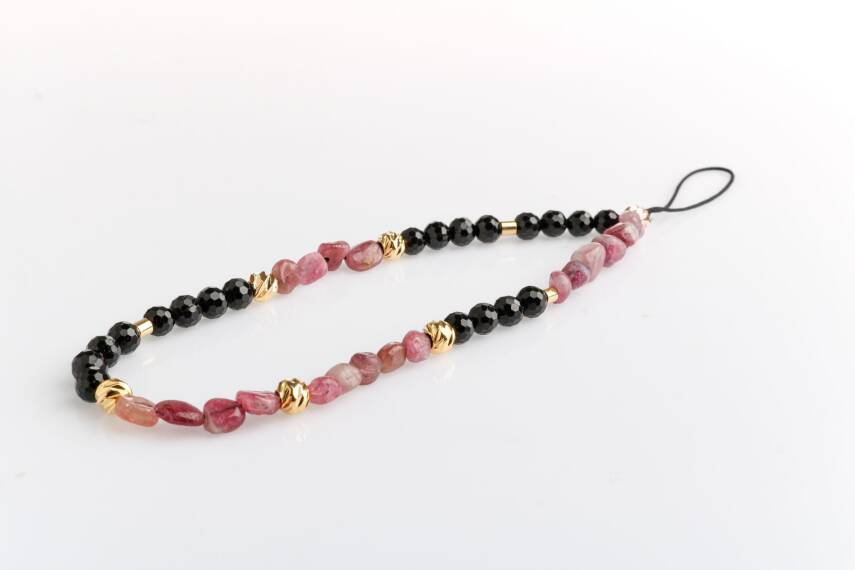 Siyah Turmalin, Pembe Turmalin Doğal Taş Telefon İpi - 1