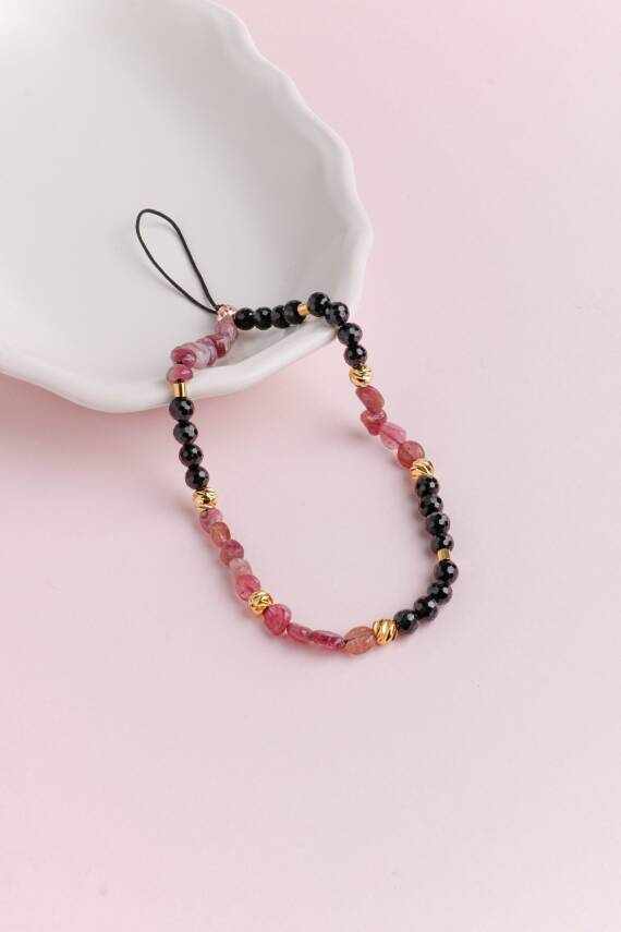 Siyah Turmalin, Pembe Turmalin Doğal Taş Telefon İpi - 2