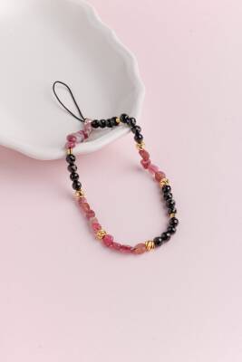 Siyah Turmalin, Pembe Turmalin Doğal Taş Telefon İpi - 4