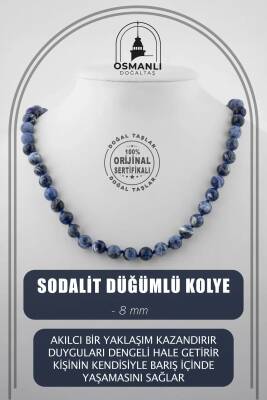 Sodalit 8 mm Düğümlü Doğal Taş Kolye - 2