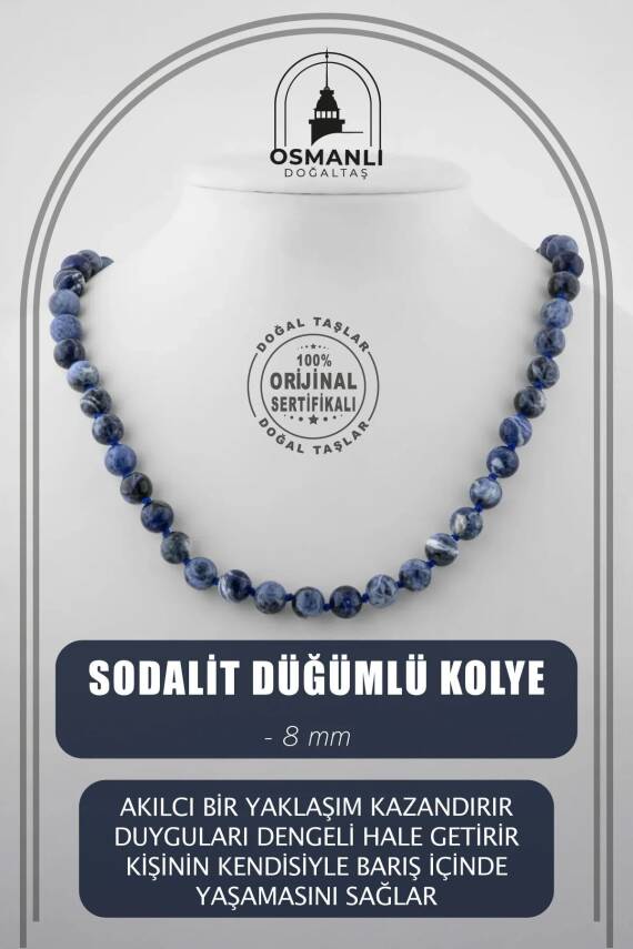 Sodalit 8 mm Düğümlü Doğal Taş Kolye - 2