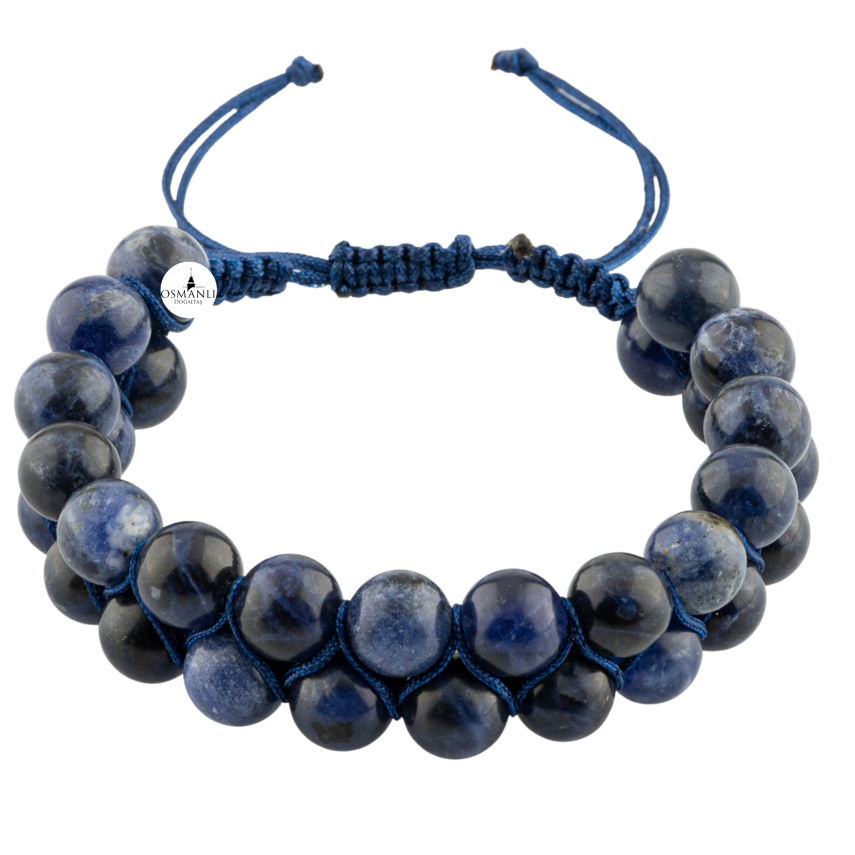 Sodalit 8mm Çift Sıra Makrome Doğal Taş Bileklik - 4