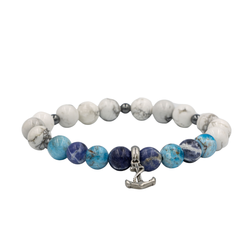 Sodalit-Buz Mavi Apatit-Havlit-Hematit Doğal Taş Erkek Bileklik - 2