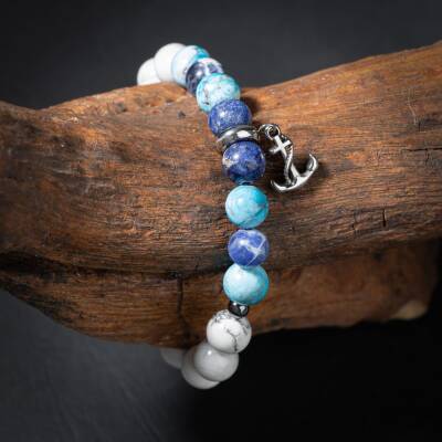 Sodalit-Buz Mavi Apatit-Havlit-Hematit Doğal Taş Erkek Bileklik - 3