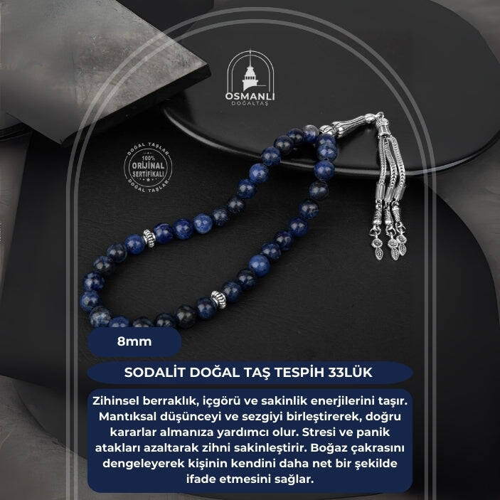 Sodalit Doğal Taş Tesbih 33lük - 8mm - 2