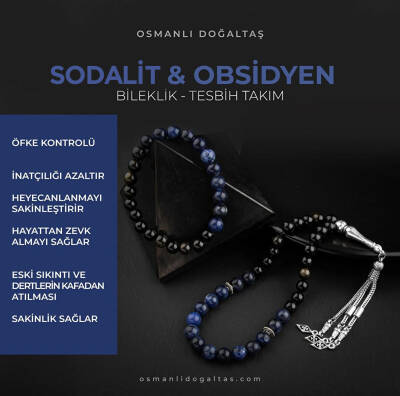 Sodalit-Obsidyen Doğal Taş Tesbih Bileklik Seti - Osmanlı Doğaltaş