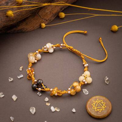 Solar Plexus Çakra Doğal Taş Bileklik - Kaplan Gözü-Bronzit-Kehribar-Aragonit-Kalsit-Sitrin - Osmanlı Doğaltaş