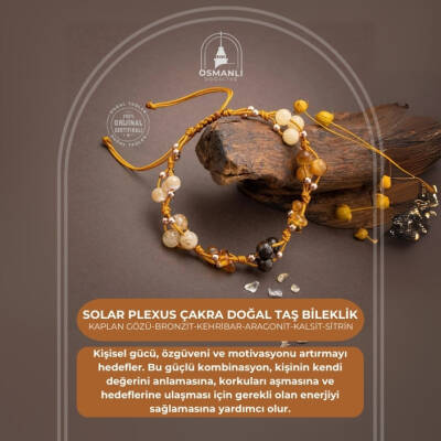 Solar Plexus Çakra Doğal Taş Bileklik - Kaplan Gözü-Bronzit-Kehribar-Aragonit-Kalsit-Sitrin - 2
