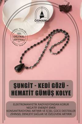 Şungit-Kedi Gözü-Hematit Doğal Taş Kolye - 2