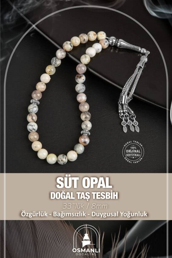 Süt Opal Doğal Taş Tesbih 33lük - 8mm - 2