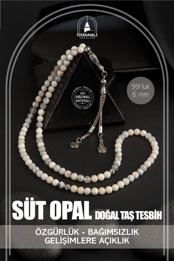 Süt Opal Doğal Taş Tesbih 99luk - 6mm - 2
