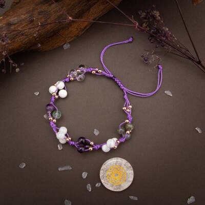 Taç Çakra Doğal Taş Bileklik - Florit-Havlit-Ametist-Pembe Kuvars-Labradorit-Selenit - 3