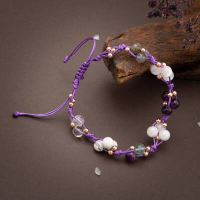 Taç Çakra Doğal Taş Bileklik - Florit-Havlit-Ametist-Pembe Kuvars-Labradorit-Selenit - 4